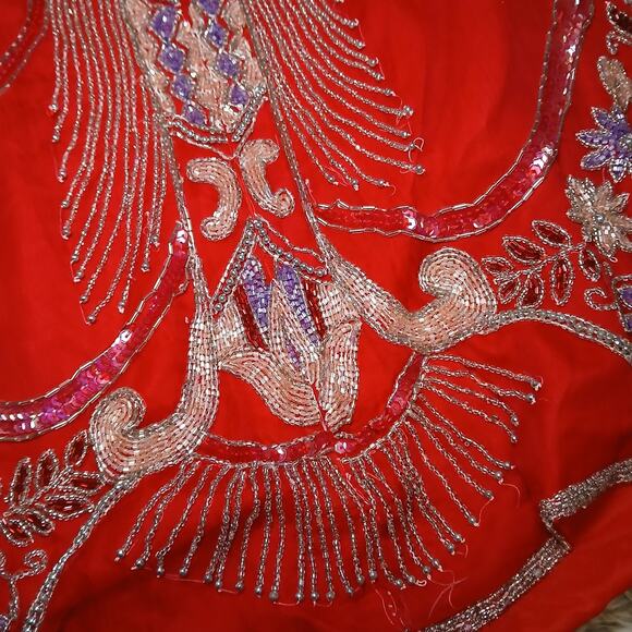 Ramana Red Beaded Sequin Silk Blend Tunic Top Size 18 Embroidered Floral Vintage - Picture 12 of 14